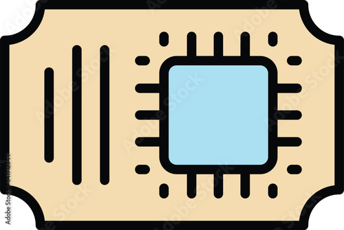 Digital museum pass icon outline vector. Old history. Cinema stub color flat