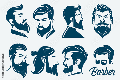 Set of Vector vintage hairstyle barber shop logo for your design