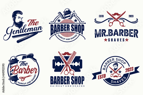 Set of vintage barber shop logo, labels, badges and design element.