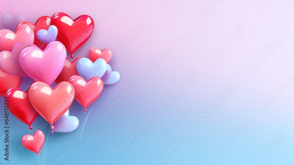 Colorful heart balloons background, valentines love banner