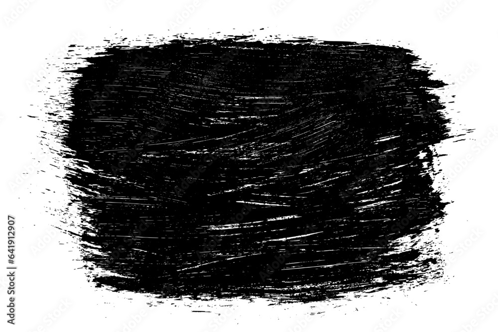 Black abstract brush strokes. Ink stain isolated on white background. Grainy textured design elements. Vector illustration, eps 10.