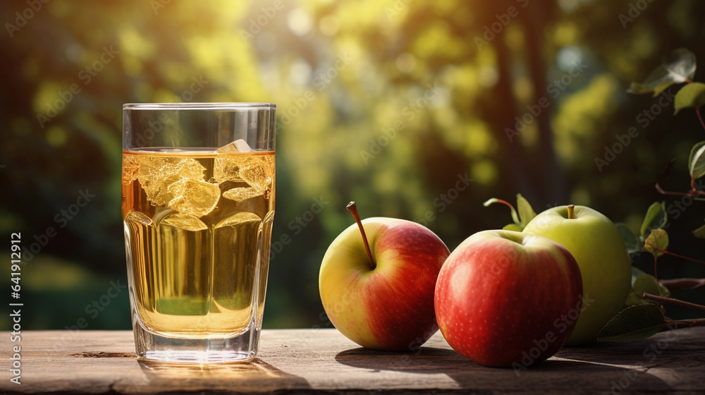 Refreshing Apple Experience: A Glass of Crisp Apple Juice Paired with a Fresh Apple on a Table Refreshing Apple Experience: A Glass of Crisp Apple Juice Paired with a Fresh Apple on a Table