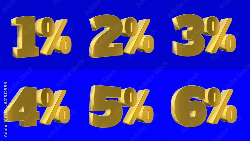 Set of 3D animated gold discount symbols