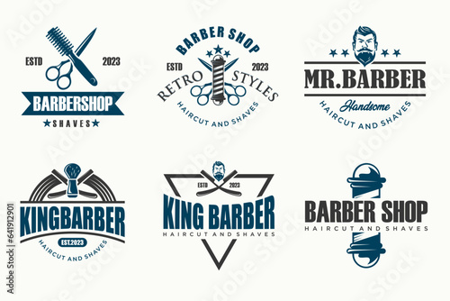 Set of vintage barber shop logo, labels, badges and design element.