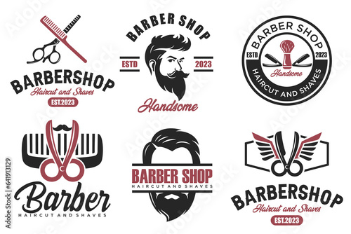 Set of vintage barber shop logo, labels, badges and design element.
