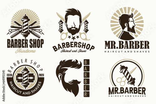 Set of vintage barber shop logo, labels, badges and design element.