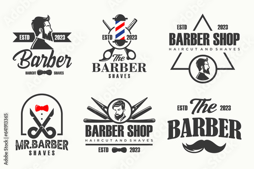 Set of vintage barber shop logo, labels, badges and design element.