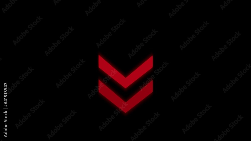 Red arrow animation on black background, arrows motion graphic design going up down and reverse changing speed. Included alpha channel
