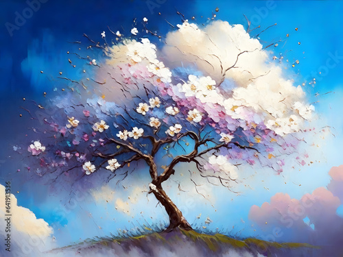 dryed tree with tiny flowers generative ai
