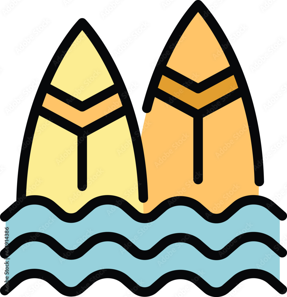 Ocean surf board icon outline vector. Safety water. Rescue equipment color flat
