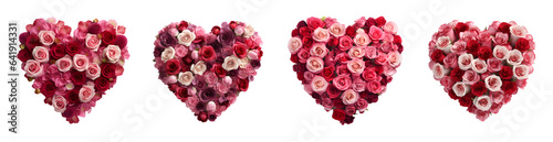 Set of Valentines Day Heart shape made of red roses decorations elements  isolated on white and transparent background  ai generate