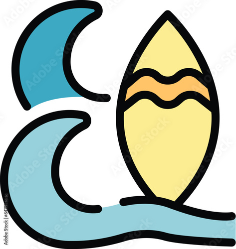 Surf board icon outline vector. Safety water. Vest guard color flat
