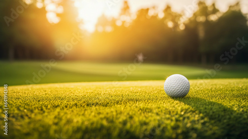 A Golf Ball Resting on a Verdant Green Golf Course Landscape