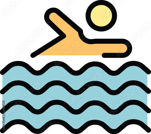 Ocean swim icon outline vector. Safety water. Guard vest color flat