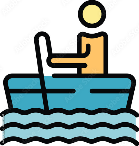 Sea wood boat icon outline vector. Safety water. Kid beach color flat