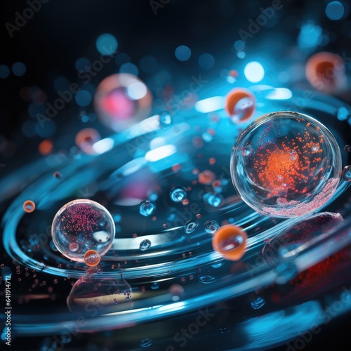 A group of spheres floating in a pool of water. Generative AI.