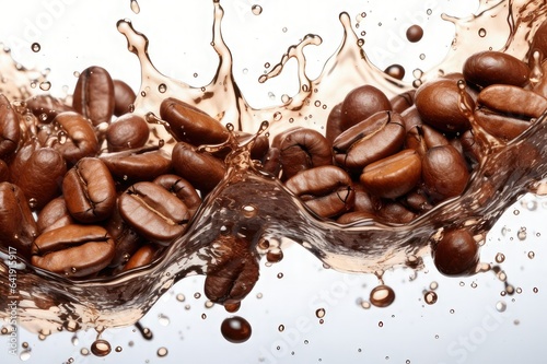 coffe beans with water splash