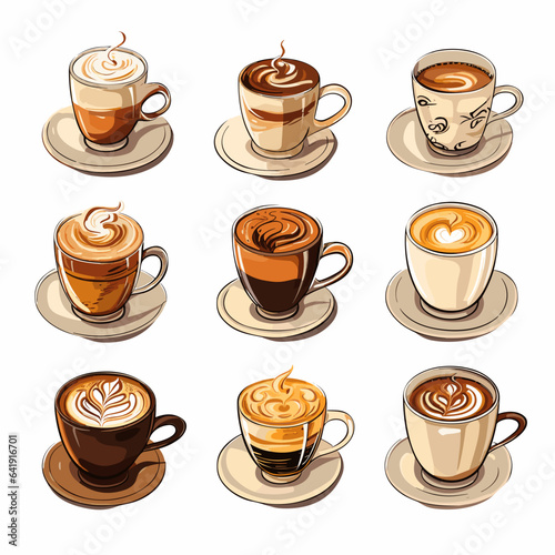 Set of coffees sketch style