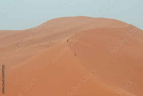 People climbing Erg Chebbi dunes in Sahara Desert  Merzouga  Morocco