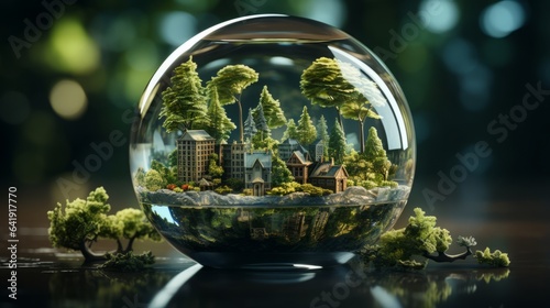 Bubbly Sphere: Exploring the Enchanting Green World through Abstract 3D Landscapes (Note: 148 characters), generative AI