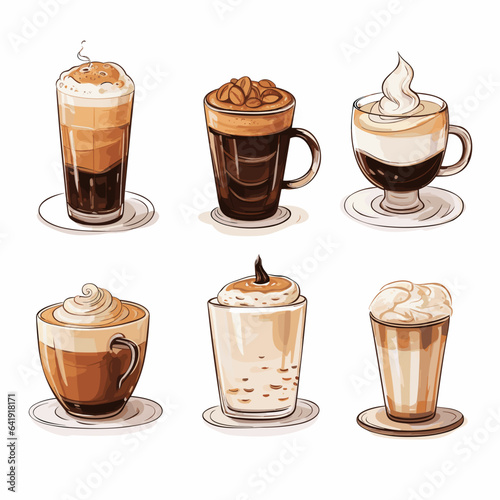 Set of coffees sketch style