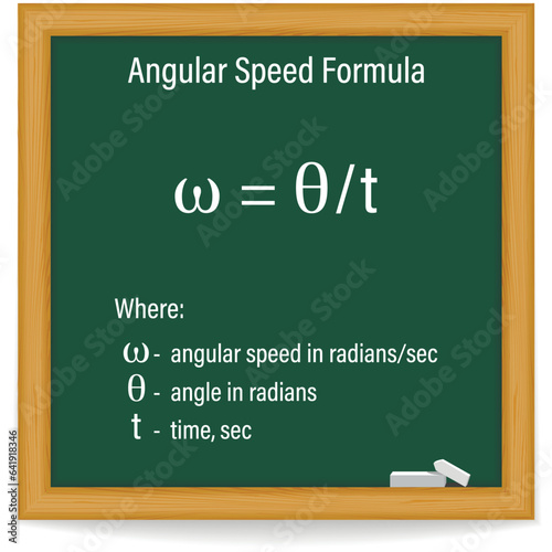 Angular Speed Formula on a green chalkboard. Education. Science. Formula. Vector illustration. photo