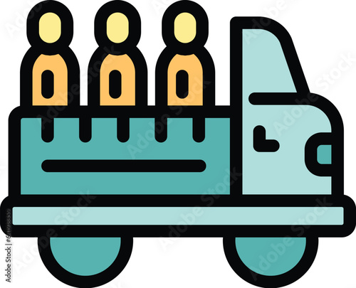 Truck migration icon outline vector. Migrant people. Poor help color flat