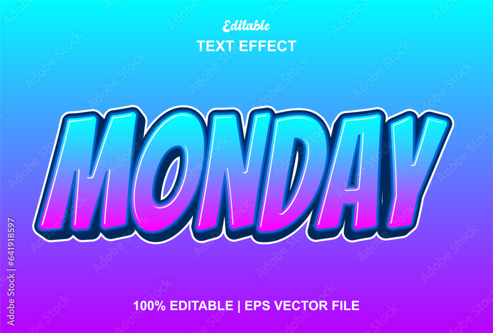 monday text effect with blue graphic style and editable.