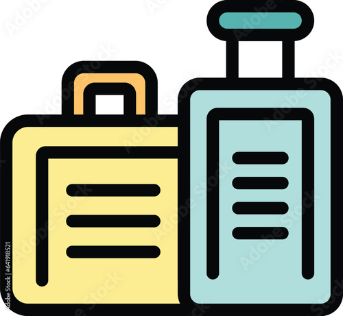 Travel bag migration icon outline vector. Seeker help. People migrant color flat