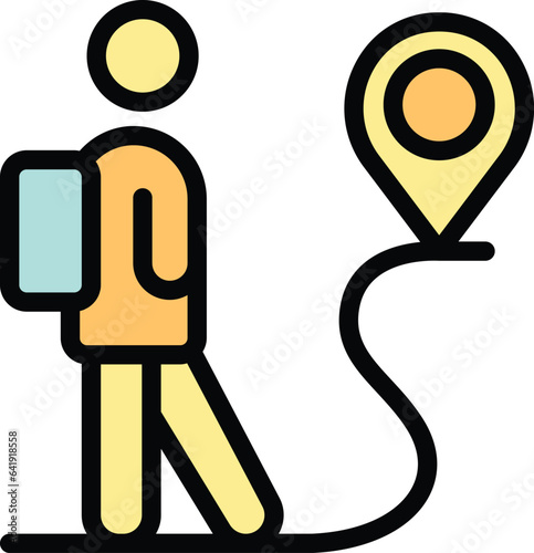 Asylum route icon outline vector. Migrant refugee. War seeker color flat