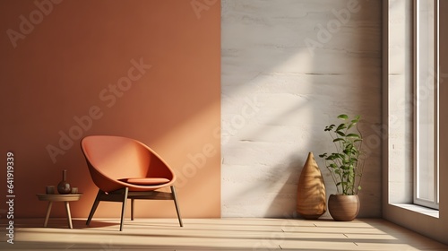 Minimalist interior design room with armchair in front of wall  AI Generative