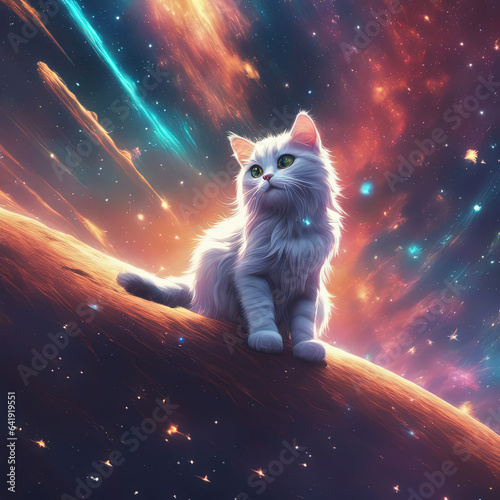 Cat in universe, Cat in Spcae, Generative Ai photo