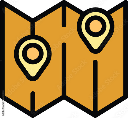 Refugee location map icon outline vector. Help seeker. People asylum color flat