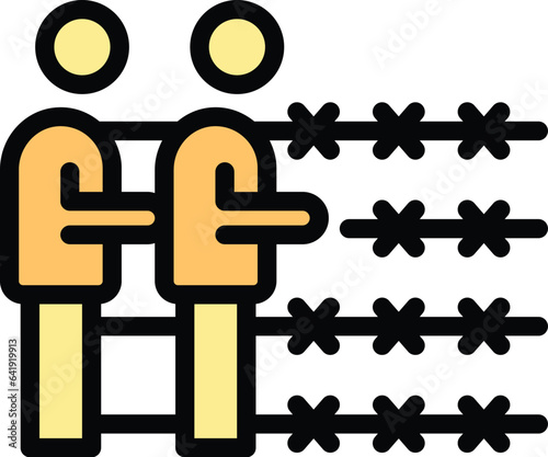Border refugee icon outline vector. Asylum people. Migration family color flat