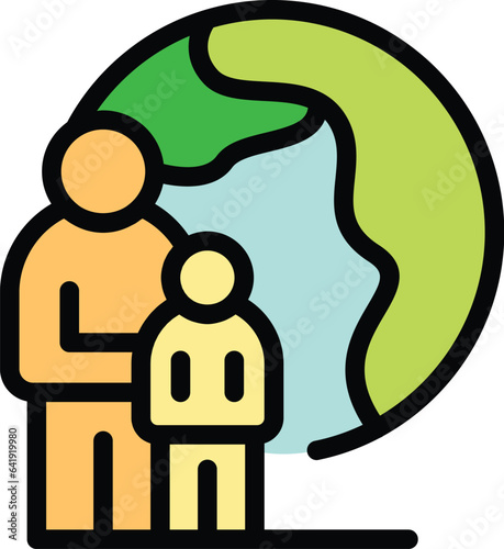 Global refugee icon outline vector. War asylum. Migrant seeker color flat
