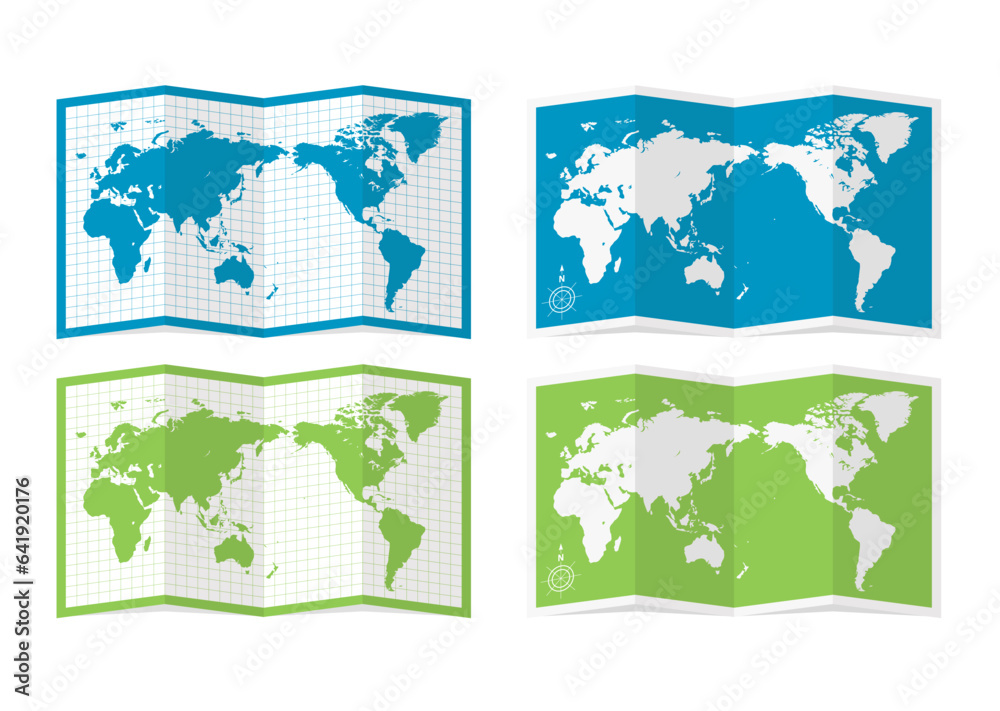 Vector illustration of four-fold world map
