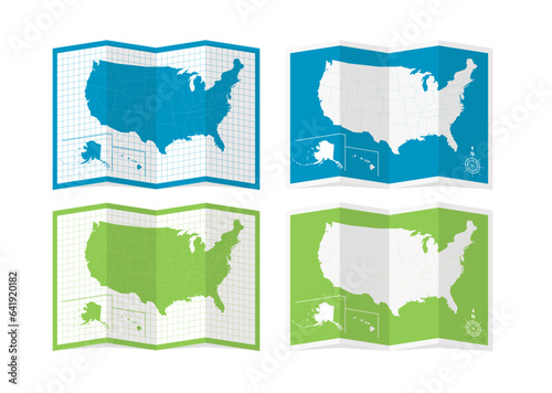 Vector illustration of a four-fold USA map