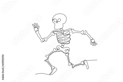 A scary road human skeleton. Human skeleton one-line drawing