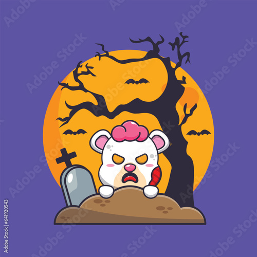 Zombie polar bear rise from graveyard in halloween day. 