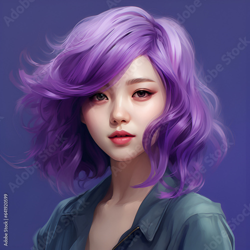 asian girl with purple hair, young pretty female persona.