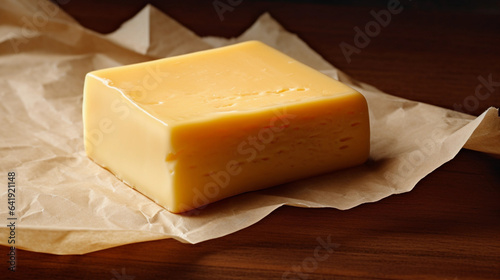 A Delectable Slice of Cheese Resting on a Bed of Protective Wax Paper, Elevating Culinary Experiences with Savory Simplicity