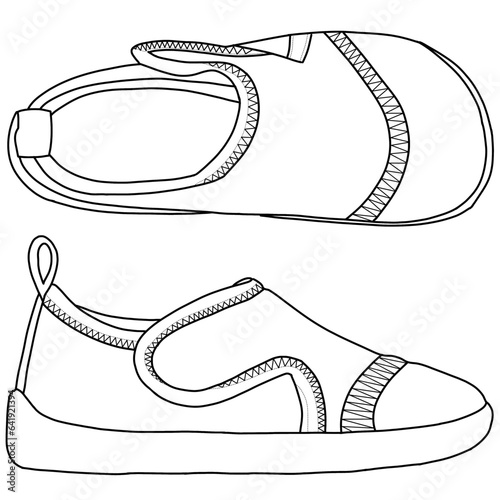 Kid's shoes line vector illustration, isolated on a white background