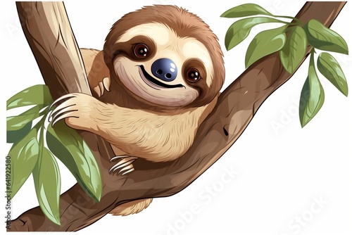 Generative AI : Set of cute sloth for design. Vector cartoon character holding blank banner, poster, peeping, hanging, hugging.