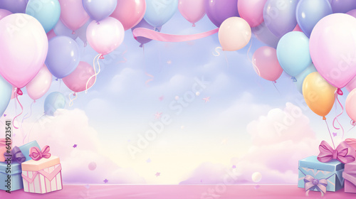Cute pastel party theme twitch banner card background for kids in pink and purple.  photo