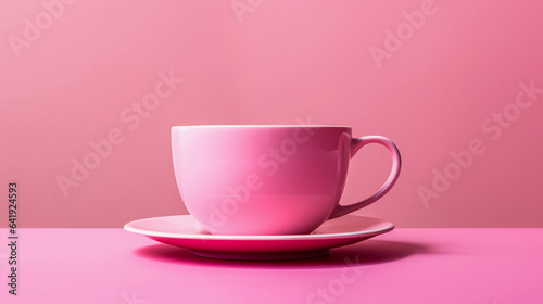 A Pink Coffee Cup Brimming with Aromatic Brew Against a Vibrant Pink Background Wall