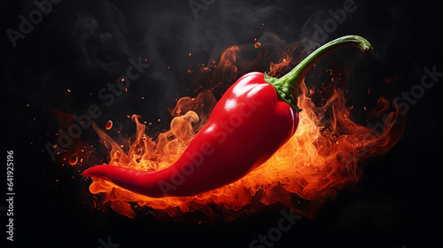 A Red Hot Chili Pepper with Fiery Flames Emanating, Igniting Culinary Passion