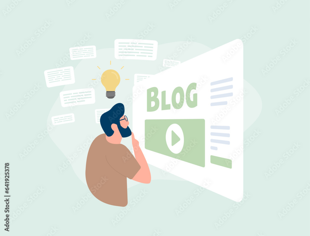 Creative Blogging concept. Content Creation, fresh blog ideas. Vector Illustration of Blog Authors, Writers and Copywriters in Action. Isolated on white background with icons Creative Blogging concept. Content Creation, fresh blog ideas. Vector Illustration of Blog Authors, Writers and Copywriters in Action. Isolated on white background with icons