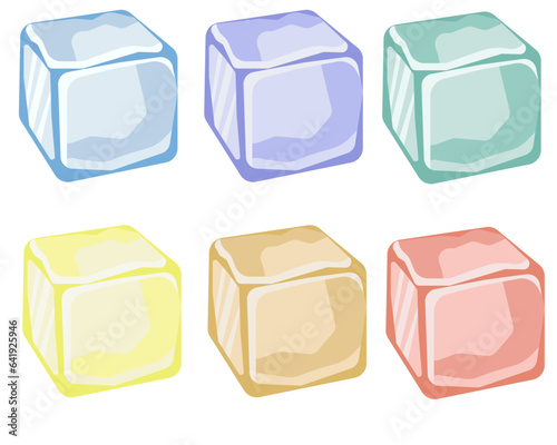 Set of colorful ice cubes, frozen water or fruit juices