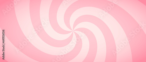 Candy color sunburst wallpaper. Abstract pink cream sunbeams design background. Spinning lines for template, banner, poster, flyer. Sweet rotating cartoon swirl or whirlpool. Vector warped backdrop