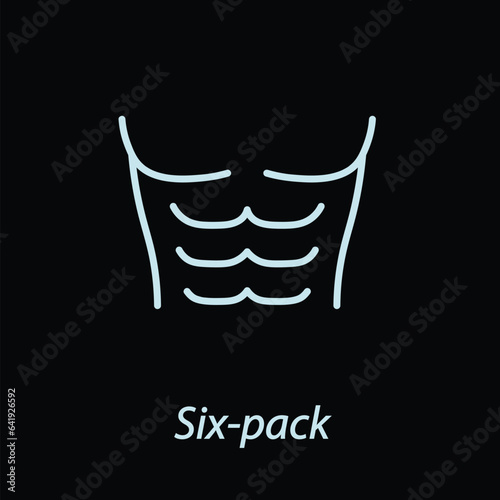 Six pack outline icon flat vector isolated on black background. Gym icon. Workout concept. Fitness element. Muscle symbol.
